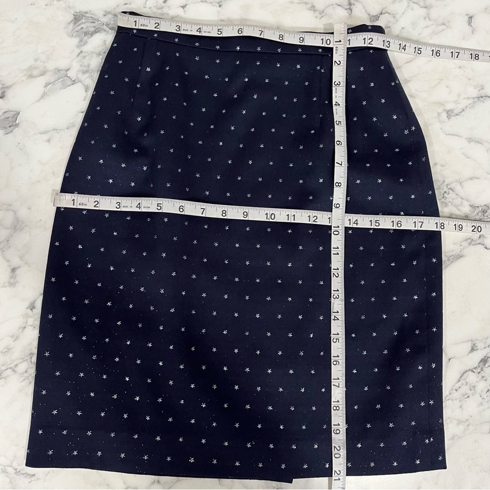 Escada navy blue double breasted wool skirt suit metallic silver star print - Picture 12 of 14